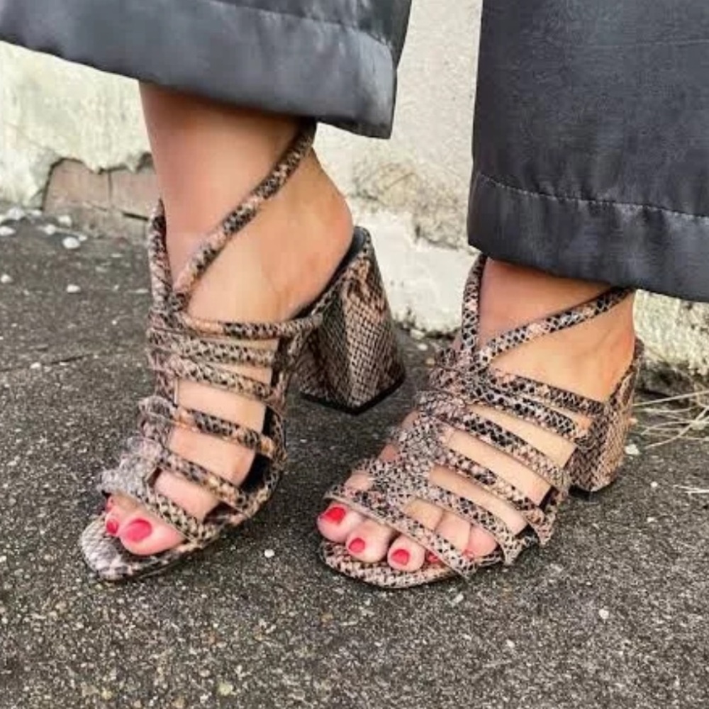 Free People “Colette” Cinched Heel Sandals in Python Size 38.5